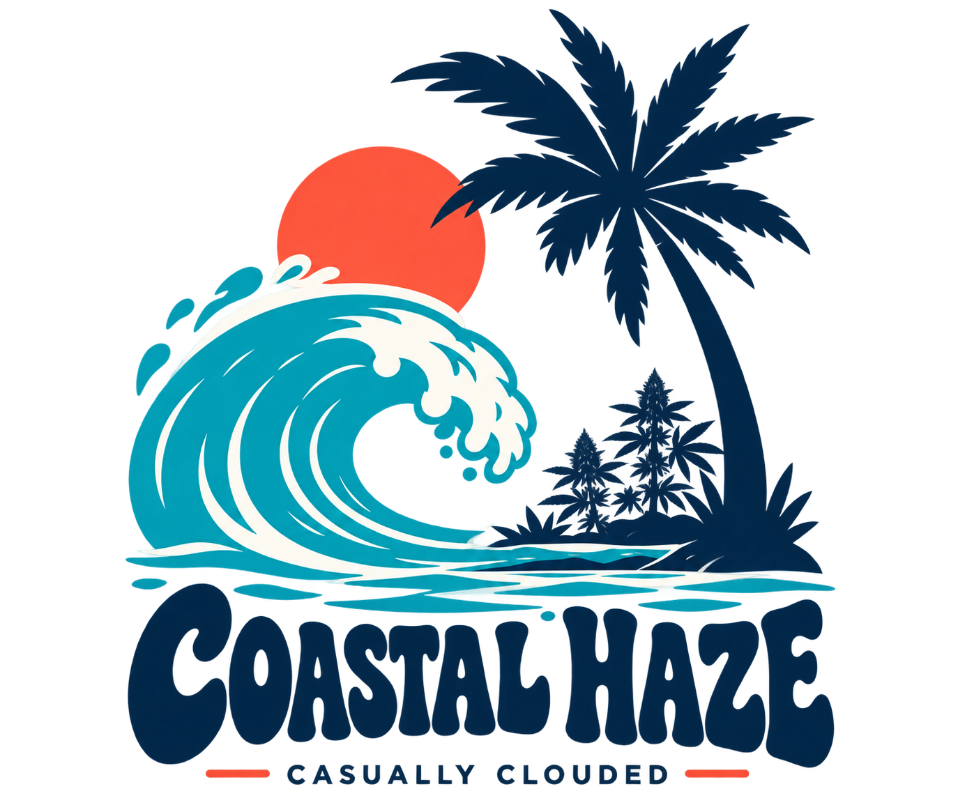 Coastal Haze vintage wave, sun, palm and botanical artwork