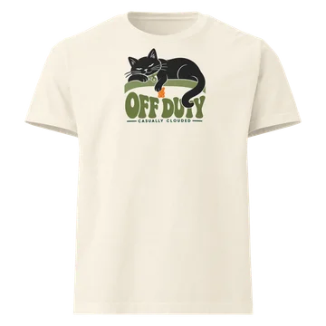 Off Duty oversized tee in Vintage White featuring a relaxed black cat